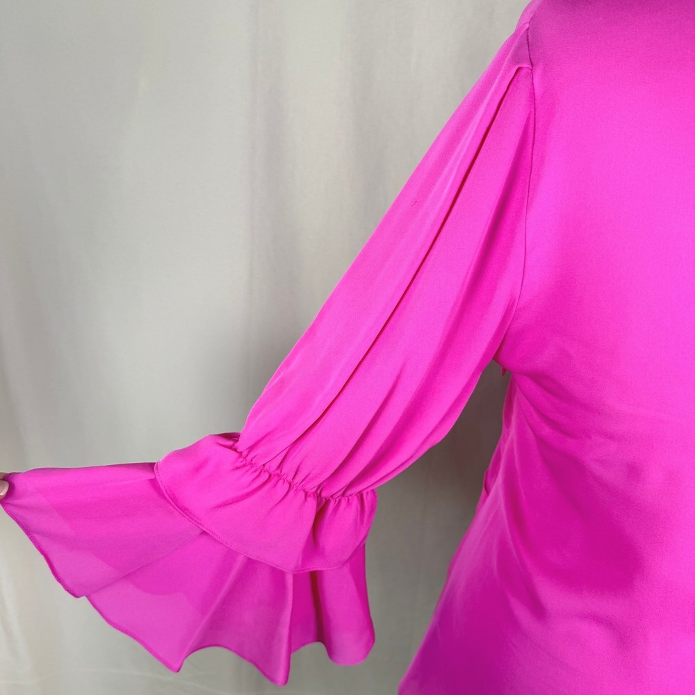 Kobi Halperin Hot Pink Silk Ruffle Blouse Size M Barbiecore Coquette - Picture 3 of 9